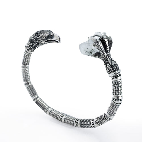 Eagle Head and Talon Cuff with Raw Rock Crystal