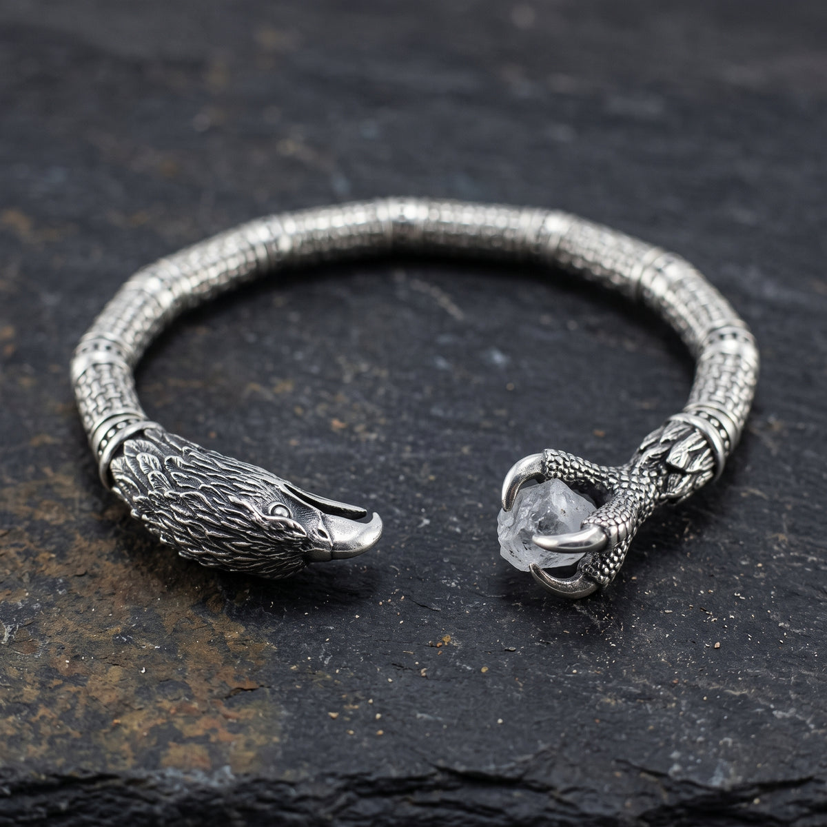 Silver eagle cuff on dark slate